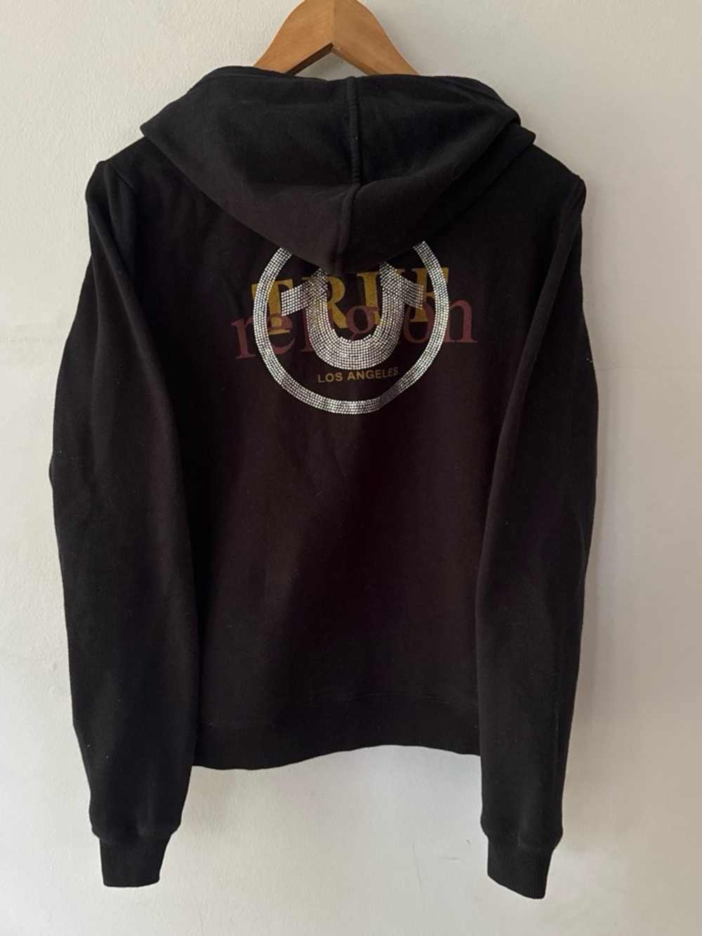 True Religion Black Full Zip Rhinestone Hoodie